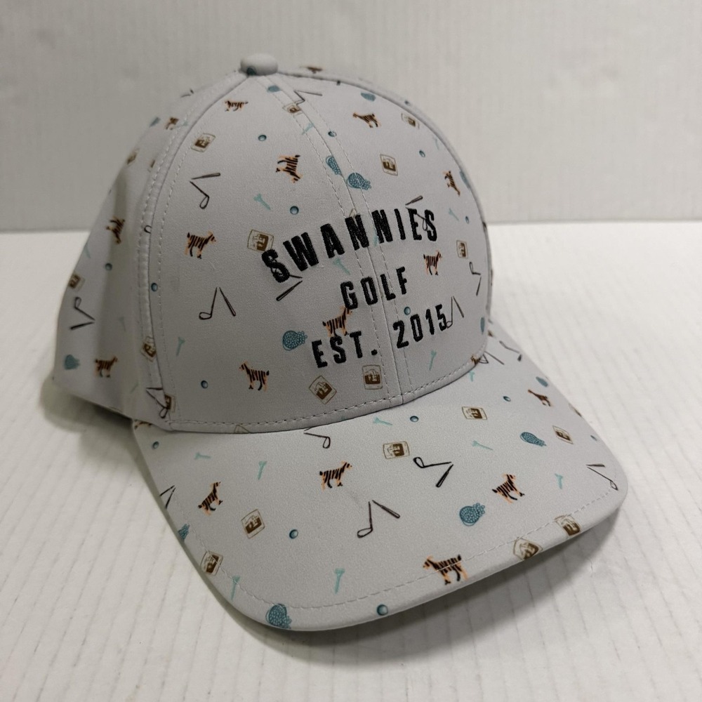 Swannies Golf Hat Cap Snapback Mens One Size Gray Allover Golf Print Est 2015